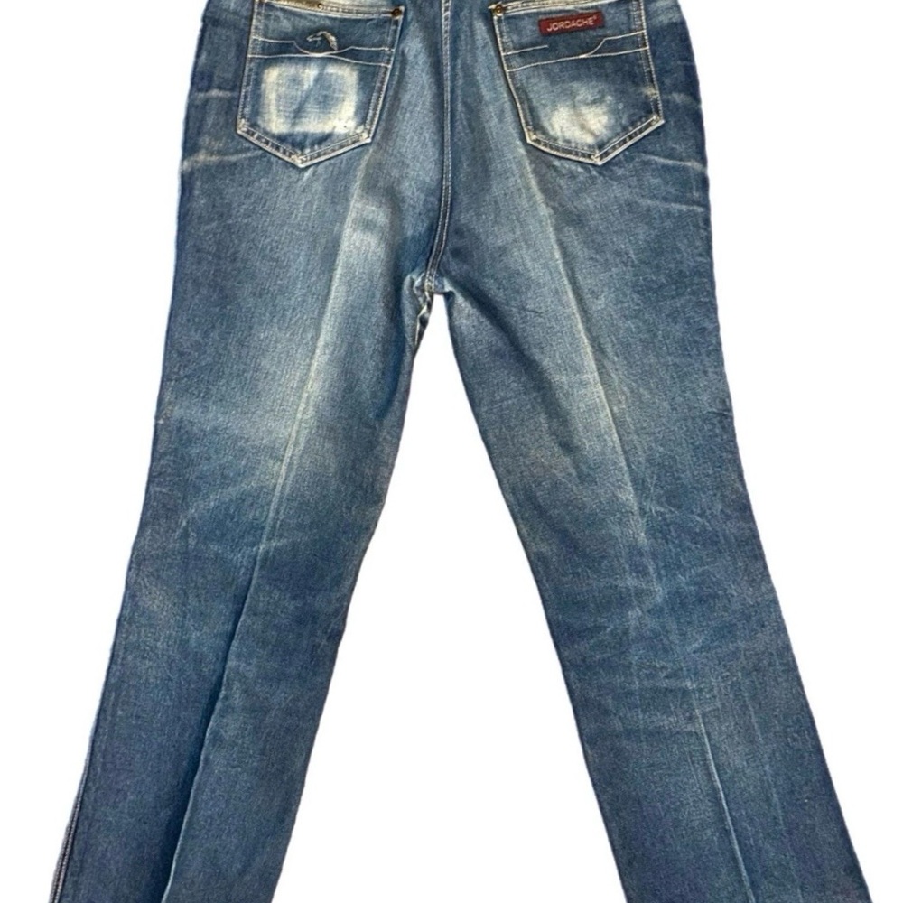 Jordache Y2K Men's Women’s 1980s Worn Blue Bootcut Jeans with Faded Whiskering - Picture 2 of 16